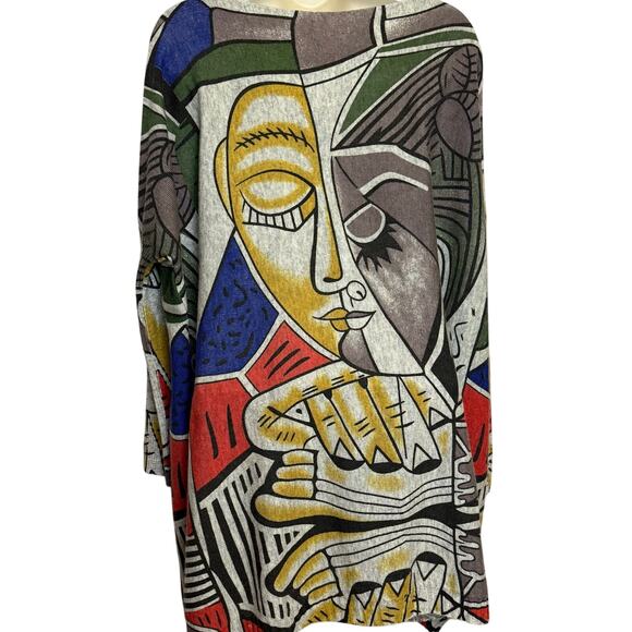 Aamilife One Size Fits All Abstract Sweater Gray with Multicolor Print NWT - Picture 8 of 8